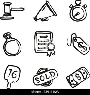 Auktion Symbole Freehand Stock Vektor