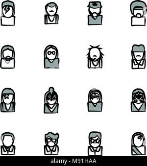 Avatar Symbole berühmte Musiker Set 1 dünne Linie Vektor Abbildung Stock Vektor