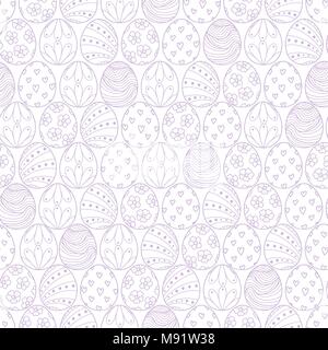 Ostereier in Pastell violett Umrisse Line up auf weißem Hintergrund. Süße Hand gezeichnet nahtlose Muster für die Osterfestspiele in Vector Illustration. Stock Vektor