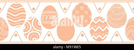 Ostereier in Pastell rosa Silhouette in Streifen auf weißem Hintergrund. Süße Hand gezeichnet nahtlose Muster für die Osterfestspiele in Vektor illustratio Stock Vektor