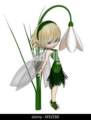 Cute Toon Blond Snowdrop Fairy, stehend Stockfoto