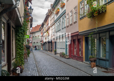 Auf der Krämerbruecke in Erfurt. Stockfoto