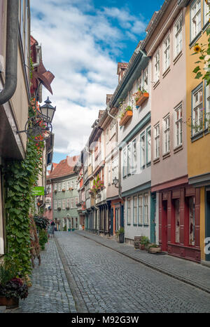 Auf der Krämerbruecke in Erfurt. Stockfoto