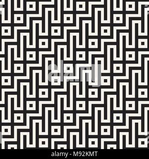 Stilvolle Linien Gitter. Ethnische Schwarzweiß-Textur. Abstrakte geometrische Hintergrund Design. Vektor nahtlose Muster. Stock Vektor