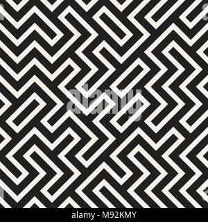 Stilvolle Linien Gitter. Ethnische Schwarzweiß-Textur. Abstrakte geometrische Hintergrund Design. Vektor nahtlose Muster. Stock Vektor