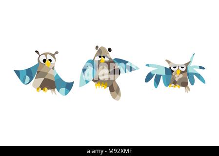 Cute Owl Bilder. Vector Illustration Satz von Eulen in origami Art Stock Vektor