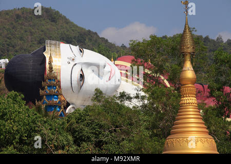 Myanmar, Mon, Mudon, Win sein Taw Ya, liegenden Buddha, Statue, Stockfoto