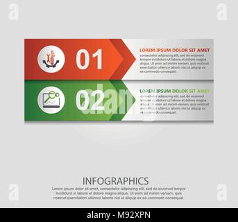 Moderne Vector Illustration 3d. Vorlage für infografik Rechtecke mit Pfeilen zwei Elemente. Enthält Symbole und Text. Für Unternehmen, presentat Stock Vektor