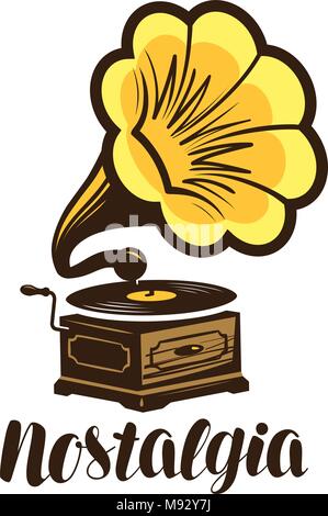 Nostalgie, Musik Logo oder Symbol. Schallplatten, Plattenspieler Symbol. Vector Illustration Stock Vektor