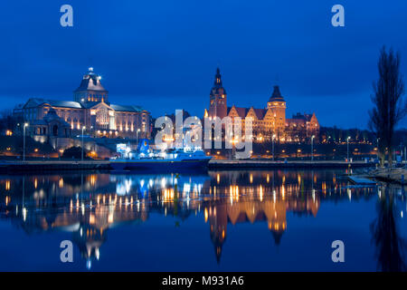 Stadt bei Nacht, Stettin Stockfoto