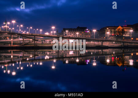 Stadt bei Nacht, Stettin Stockfoto