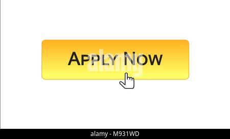 Jetzt bewerben web interface Button angeklickt Maus, Farbe orange, Beschäftigung Stockfoto