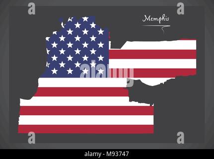 Memphis Tennessee Karte mit Amerikanischen Nationalflagge Abbildung Stock Vektor