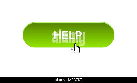 Hilfe web interface Button mit Maus Cursor, grüne Farbe, Support online, Filmmaterial Stockfoto