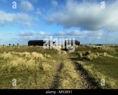 Schwarz gemalten Fischer wirft bei Winterton Dünen National Nature Reserve Norfolk UK Stockfoto