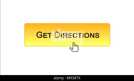 Wegbeschreibung web interface Button geklickt mit Maus Cursor, orange Farbe, Filmmaterial Stockfoto