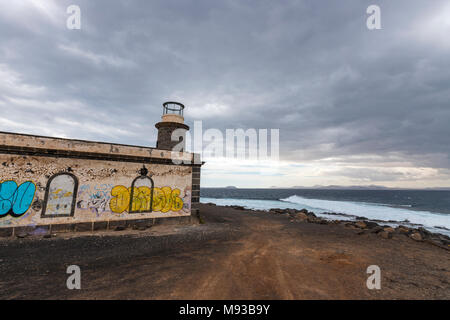 Faro Pechiguera, Punta de Pechiguera, Yaiza, Lanzarote, Kanarische Inseln, Spanien Stockfoto