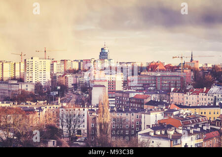 Stadt Stettin bei Sonnenuntergang, Farbe getonte Bild, Polen. Stockfoto