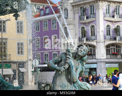 Lissabon, Rossio Platz Brunnen Stockfoto