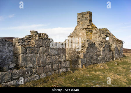 Abgebrochene Croft von Wester Crannich auf Dava Moor in Schottland. Stockfoto