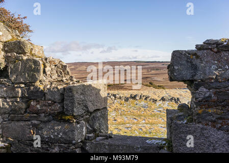 Abgebrochene Croft von Wester Crannich auf Dava Moor in Schottland. Stockfoto