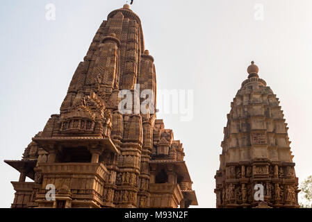 Anzeigen von lakshmana Tempel von Khajuraho, Indien Stockfoto