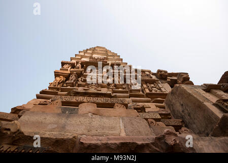 Anzeigen von lakshmana Tempel von Khajuraho, Indien Stockfoto