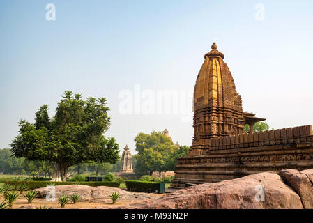 Anzeigen von lakshmana Tempel von Khajuraho, Indien Stockfoto