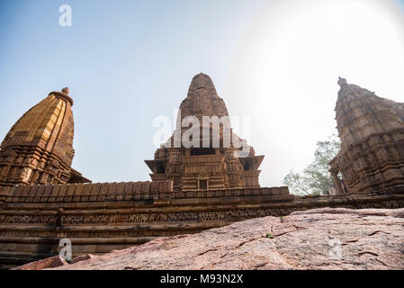 Anzeigen von lakshmana Tempel von Khajuraho, Indien Stockfoto