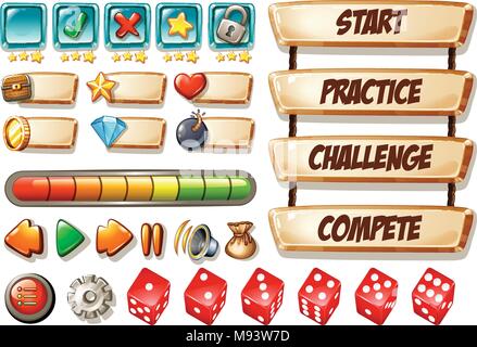 Spiel Elemente mit Würfel und andere Symbole Abbildung Stock Vektor