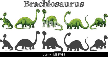 Brachiosaurus in fünf verschiedenen Aktionen Abbildung Stock Vektor