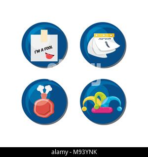 April Fools Day ähnliche Symbol über blaue Kreise und weißem Hintergrund, farbenfrohen Design Vector Illustration Stock Vektor