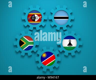 Southern African Customs Union Mitglieder Nationalflaggen Stockfoto