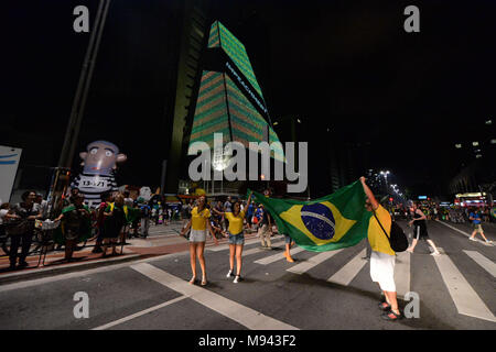 Manifestation, Protest, 03.2016, der Avenida Paulista, Sao Paulo, Brasilien. Stockfoto