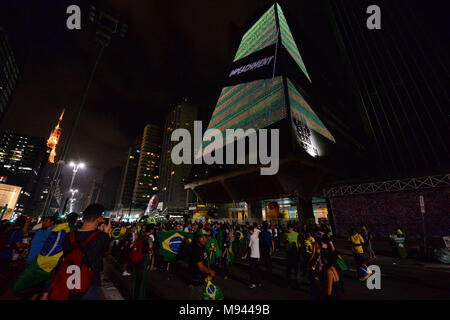 Manifestation, Protest, 03.2016, der Avenida Paulista, Sao Paulo, Brasilien. Stockfoto