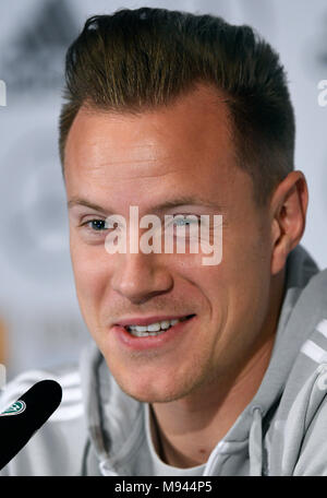 Pressekonferenz mit Torwart Treber - Andre ter Stegen (FC Barcelona). Stockfoto