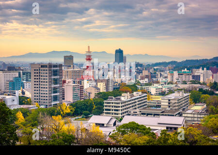 Stadt Kumamoto, Japan Downtown Skyline von oben. Stockfoto