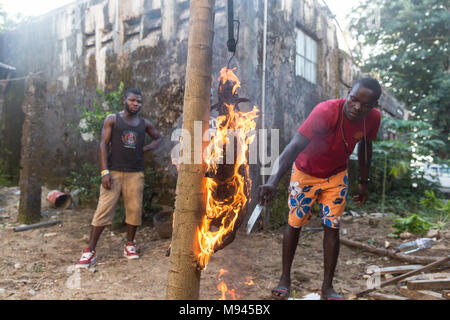 Eine Ziege ist in Bureh Stadt Freetown Sierra Leone geschlachtet. Stockfoto