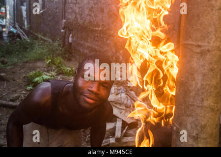 Eine Ziege ist in Bureh Stadt Freetown Sierra Leone geschlachtet. Stockfoto