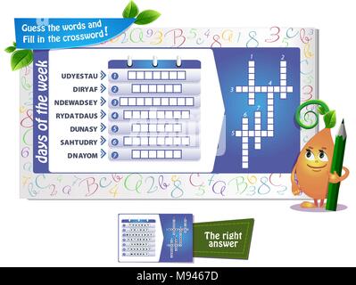 Lernspiel für Kinder und Erwachsene Entwicklung von Logik, iq. Aufgabe Spiel Schätze, die Wörter und füllen Sie das Kreuzworträtsel Stock Vektor