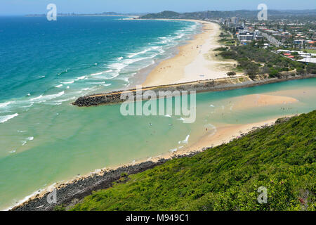 Blick auf den Strand von Burleigh Tallebudgera Kopf Nationalpark in Queensland, Australien. Stockfoto