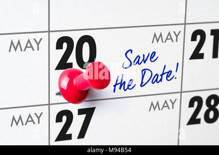 Wandkalender mit einem roten Stift - Mai 20 Stockfoto