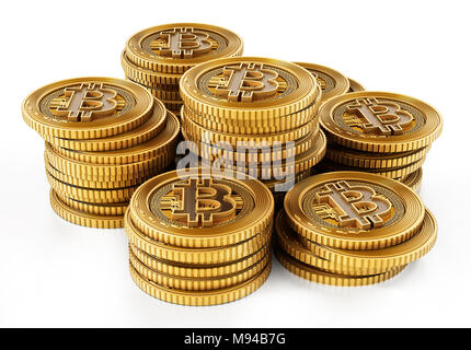 Golden crypto Währung Münze auf weißem Hintergrund. 3D-Darstellung. Stockfoto