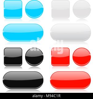 Glas tasten Sammlung. Runde, eckige und ovale glänzend Symbole Stock Vektor