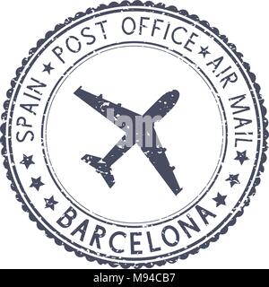 Schwarz Stempel mit Barcelona, Spanien und Flugzeuge Symbol Stock Vektor