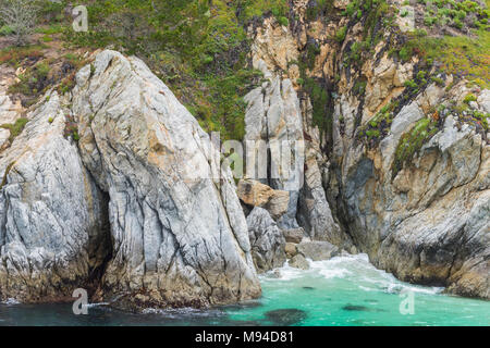 Pupping Strand genutzt durch Seehunde (Phoca vitulina), China Cove, Point Lobos State Naturpark, CA, USA, von Dominique Braud/Dembinsky Foto Assoc Stockfoto