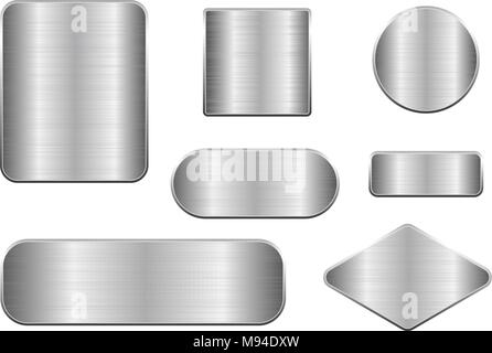 Gebürstetes Metall Platten. Set mit geometrischen Form Plaketten Stock Vektor