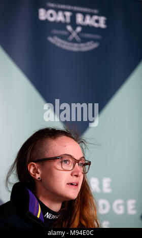 Der Oxford Universität Frauen blau Boot Präsident Katherine Erickson während einer Pressekonferenz auf der Themse Rudern Club, London. Stockfoto