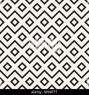 Stilvolle Linien Gitter. Ethnische Schwarzweiß-Textur. Abstrakte geometrische Hintergrund Design. Vektor nahtlose Muster. Stock Vektor