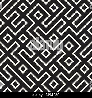 Stilvolle Linien Gitter. Ethnische Schwarzweiß-Textur. Abstrakte geometrische Hintergrund Design. Vektor nahtlose Muster. Stock Vektor
